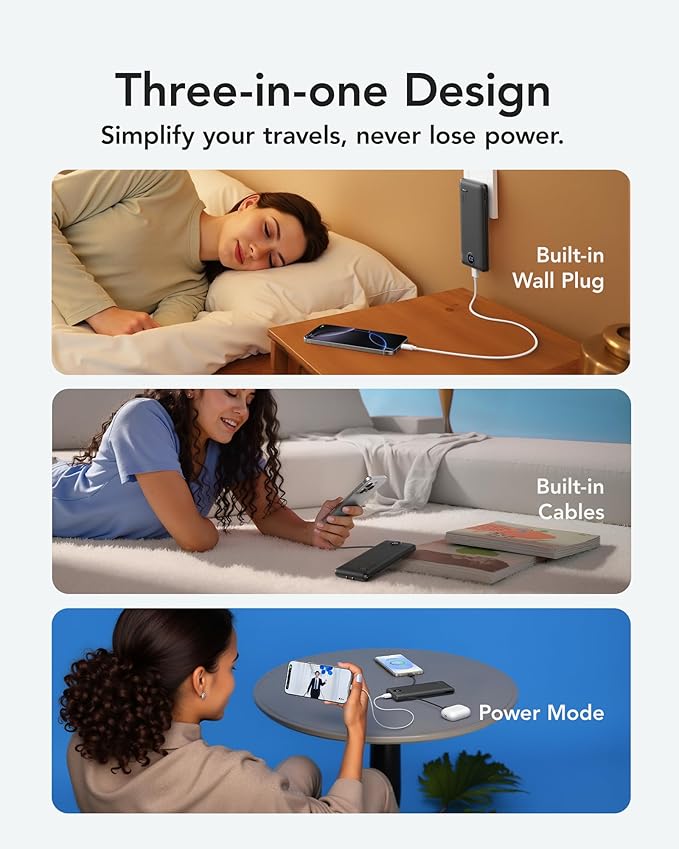 VRURC Portable Charger with Wall Plug, 10000mAh Slim Portable Charger Built in - Image 5
