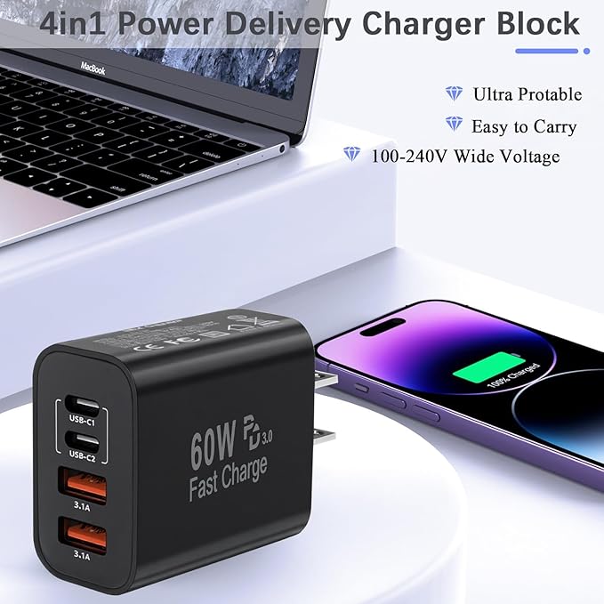 60W USB C Charger Block, iPad Pro/Air/Mini-Black - Image 7