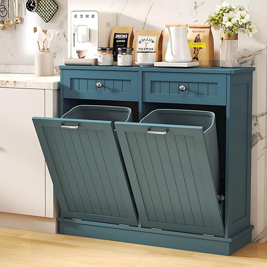 Tilt Out Trash Cabinet with Double Hidden Trash Can Holder, Kitchen Free - Image 4
