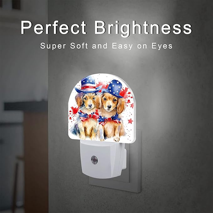 sndheke USA Flag Dog Couple Night Light Plug into Wall, American Patriotic Cute - Image 2