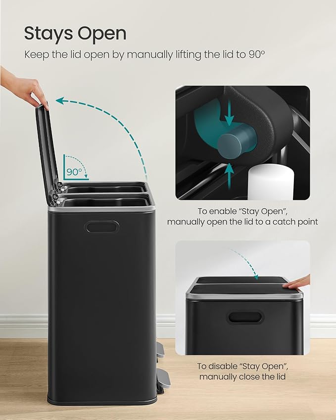 SONGMICS Trash Can, 2 x 10.6 Gallon Garbage Can - Image 6
