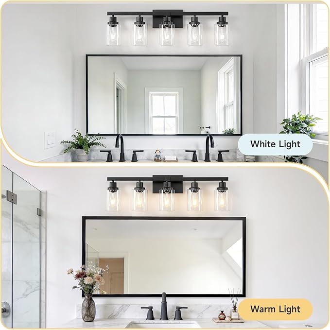DIKAIDA 5-Light Black Bathroom Vanity Light, Modern Vanity Lighting Fixture - Image 7