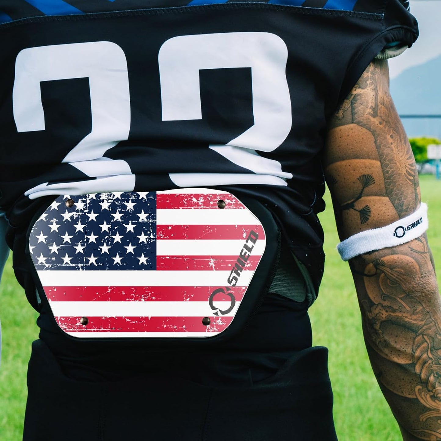 Football Backplate for Shoulder Pads, Flag Designs