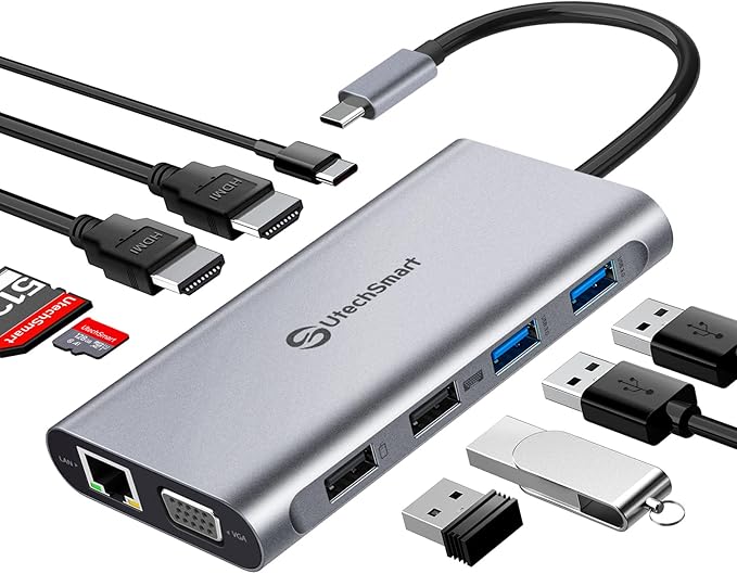 USB C Docking Station Dual Monitor, UtechSmart 11 in 1 USB C Hub Triple Display by UtechSmart