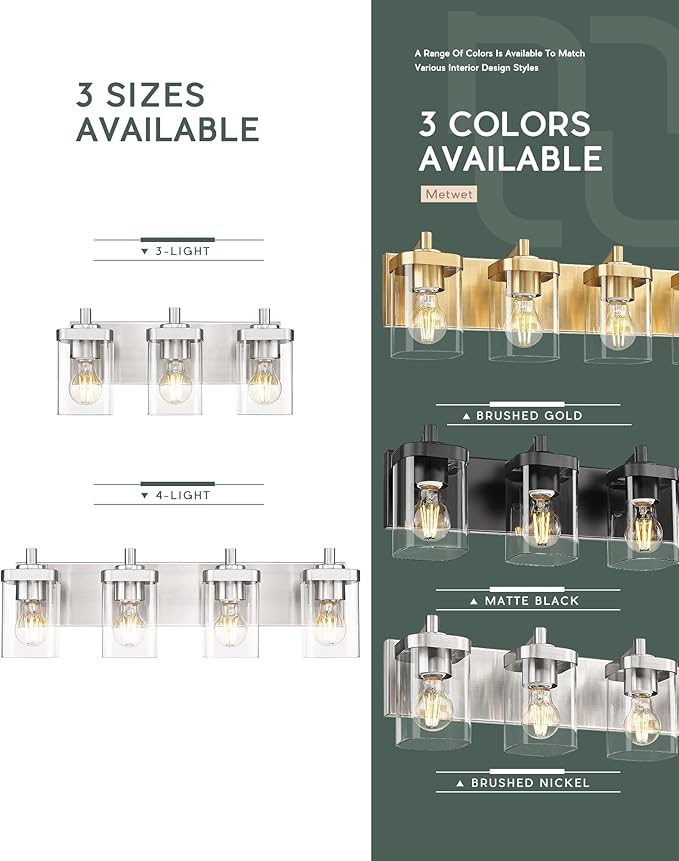 METWET Bathroom Light Fixtures, 3-Light Vanity Light - Image 8