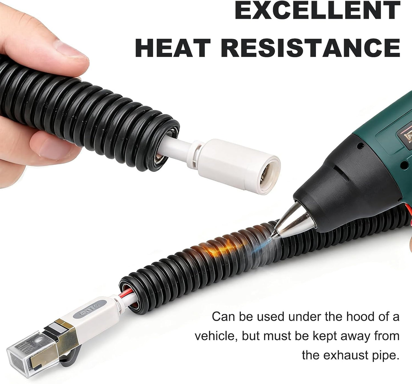 120ft 1/2 inch Split Wire Loom Tubing Kit with 2 Clamps - Flexible Abrasion Resistant Conduit for Automotive, Mechanical Cable Protection