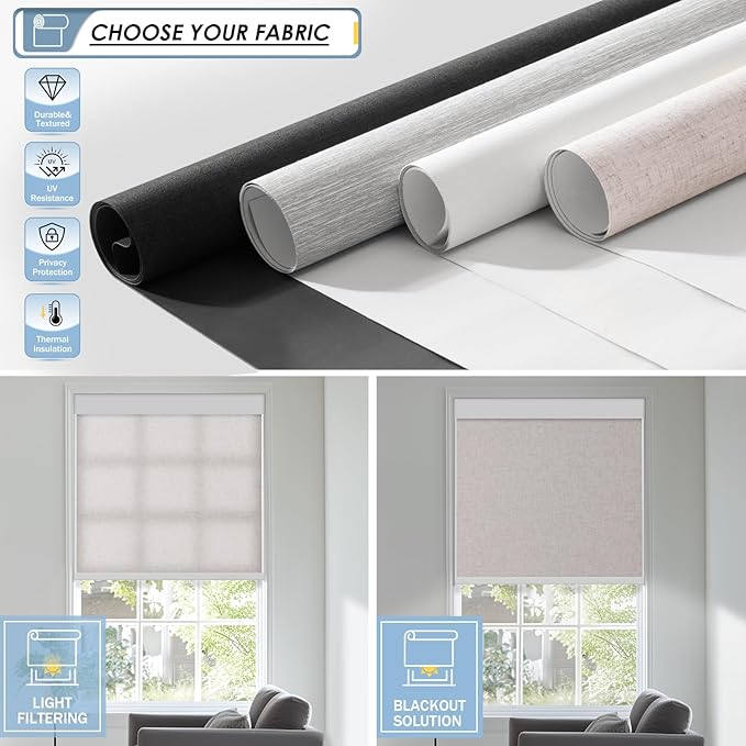 MANSNIX Motorized Blinds with Remote, No Drill No Tools Automatic Roller Shades - Image 3