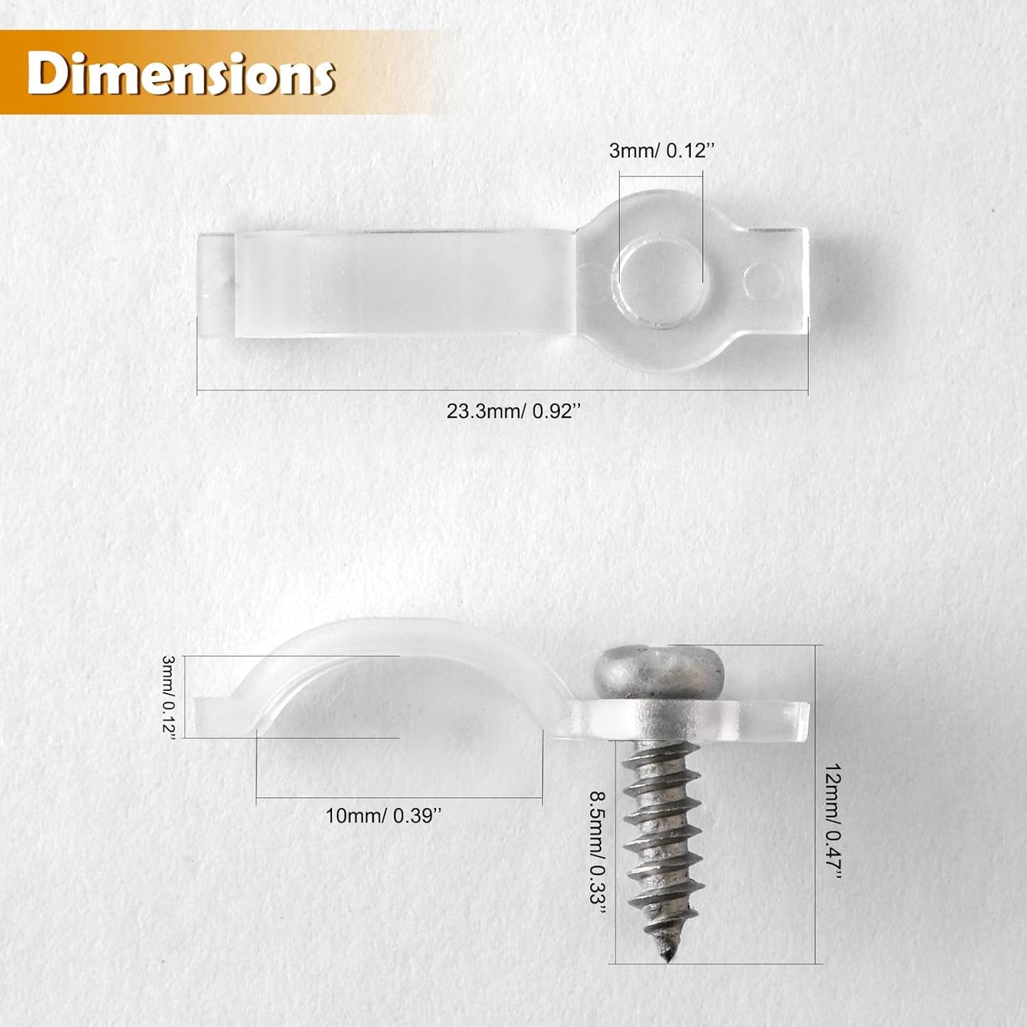 GRIVER 100 Pack Strip Light Mounting Brackets,Fixing Clips,One-Side Fixing,100 Screws Included (Ideal for 10mm Wide Waterproof Strip Lights)