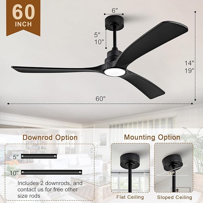 Gaizw Ceiling Fans with Lights, 60 Inch Ceiling Fan with Light and Remote - Image 2