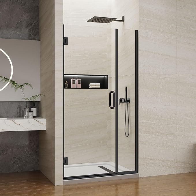 Pivot Swing Shower Door, Adjustable Width 40" W x 74" H Semi-Frameless Shower by ViivppaiShowerDoors