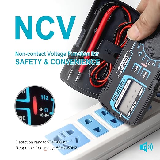 ALLOSUN Digital Multimeter Pocket Size DC AC Voltage Current Tester NCV Ohm - Image 3