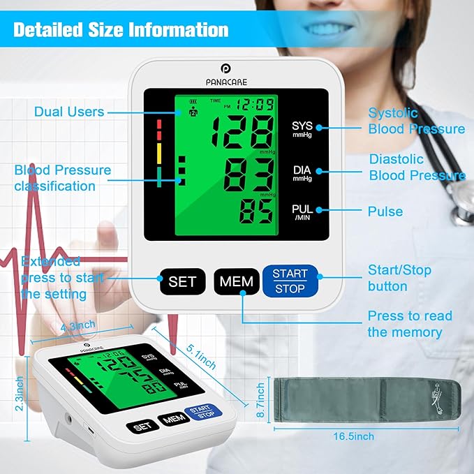 Panacare Blood Pressure Machine, Automatic Upper Arm Blood Pressure Monitor - Image 7