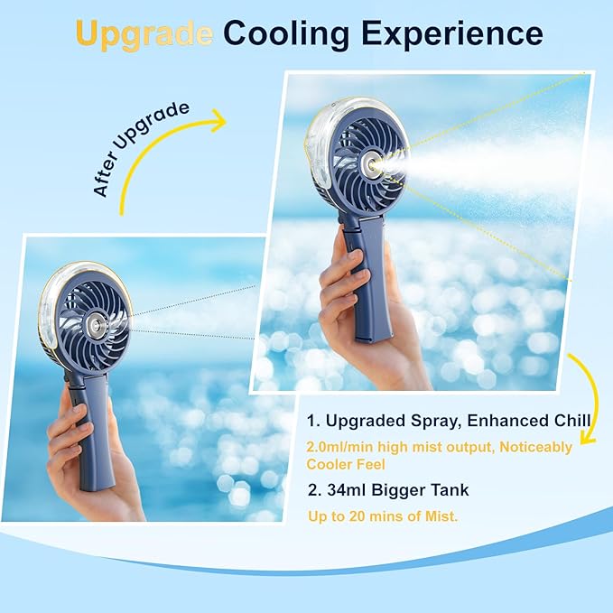 HandFan Upgraded Portable Handheld Misting Fan, Rechargeable Personal Mister Fan - Image 2