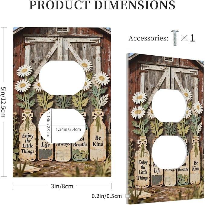 Bvtewkhz Rustic Daisy Barn Door Flowers Duplex Outlet Decorative Light Switch - Image 4