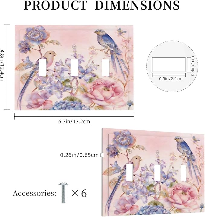 Bvtewkhz Floral Birds Morris 3 Gang Triple Toggle Decorative Outlet Covers - Image 5