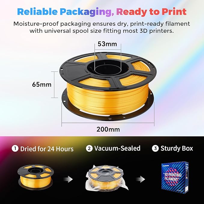 FLASHFORGE Silk PLA Filament 1.75mm Bright Gold, Smooth and Silky Texture 3D - Image 7