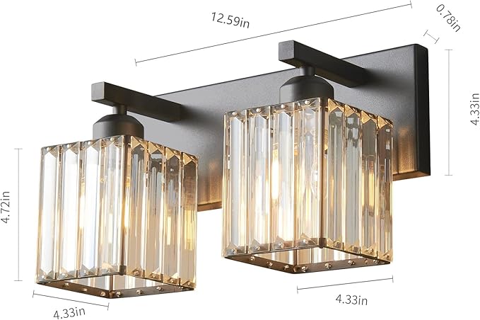FDPBY Modern Bathroom Vanity Light 2-Lights Black Crystal Bathroom Wall Light - Image 7