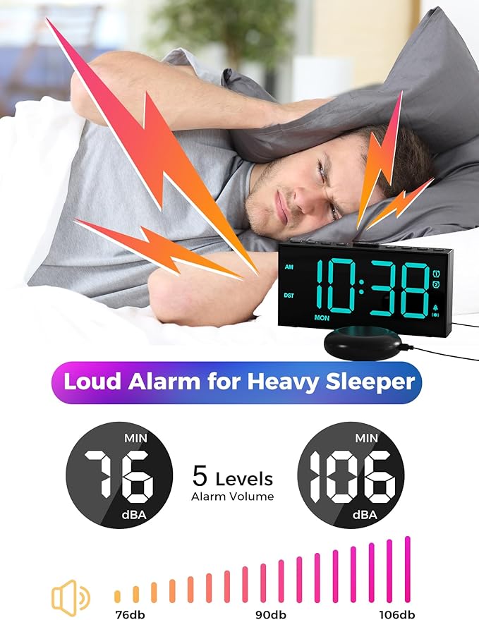 PPLEE RGB Bed Shaker Alarm Clock - Image 7