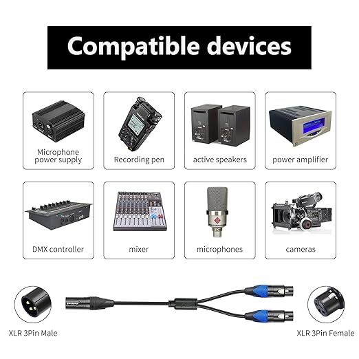 Smithok XLR Splitter Cable, Dual Female to Male Y Cable, Balanced Microphone - Image 3