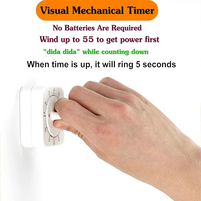 Square 60 Minute Mechanical Kitchen Timer, Manual Countdown Timer - Image 5