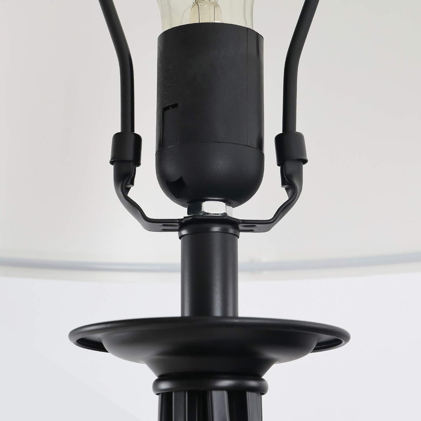 HOMCOM 3 Piece Table Floor Lamp Set with Metal Pole Round Base Black/White | Fabric Lampshade, for Living Room