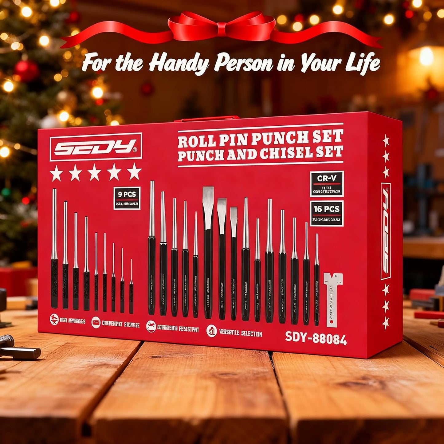 25-Piece Punch and Chisel Set with Roll Pin Punches, Includes Taper, Pin, Center Punches & Cold Chisels for Metalworking, Automotive, and Craft Use