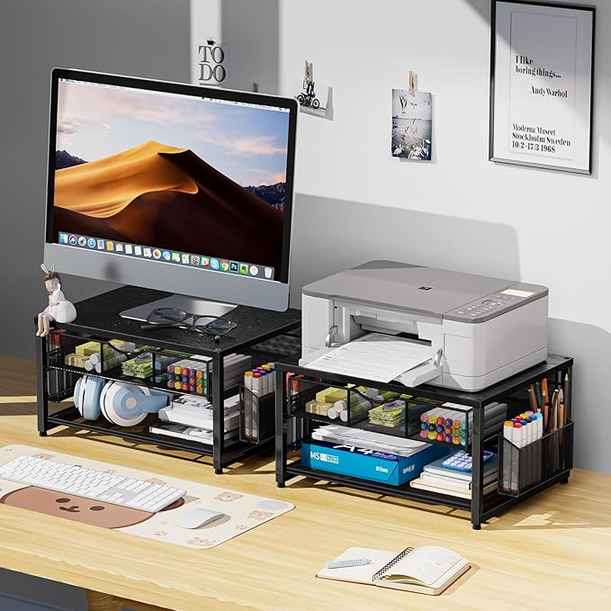 Marbrasse Wood Printer Stand for Desk, 2-Tier Desktop Printer Table for Home - Image 4