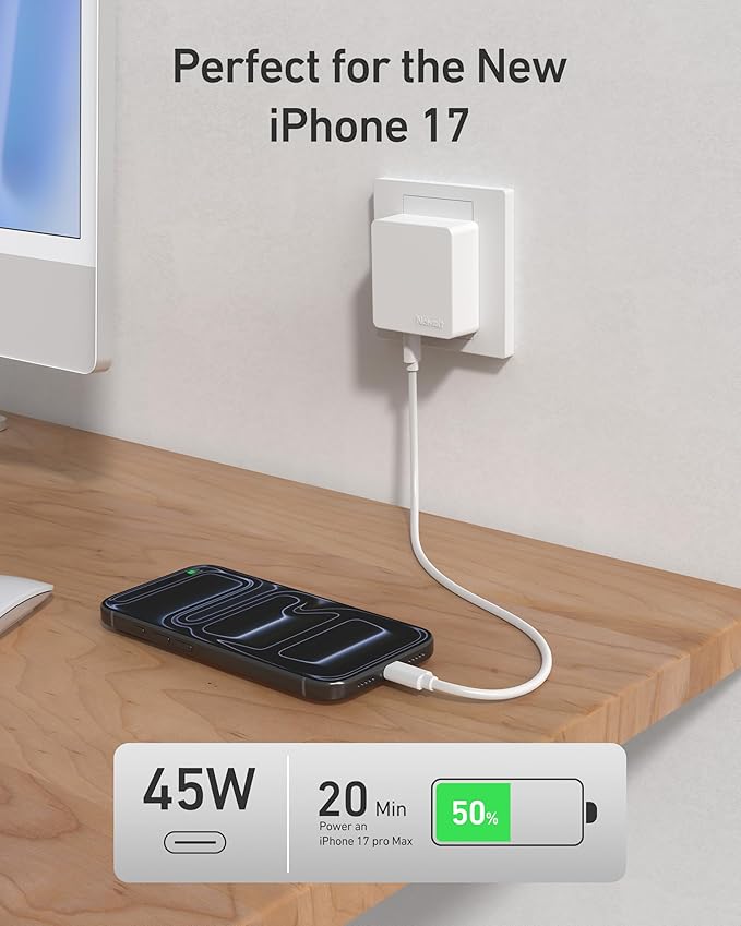 Nekmit Flat USB C Wall Charger, 45W Dual Port PPS Fast USB Charger Block - Image 2