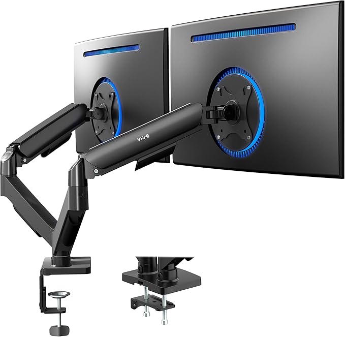 VIVO Dual Monitor up to 32 inches and 19.8 lbs per Screen, Pneumatic Arm Desk by VIVO