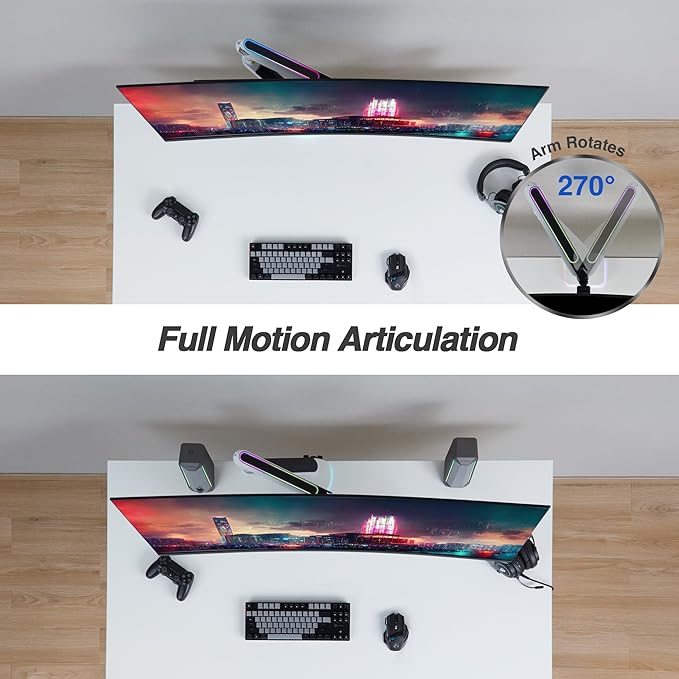 AVLT Single 27”-45” RGB Gaming Monitor Arm Desk Mount Built-in 20 Lighting - Image 6