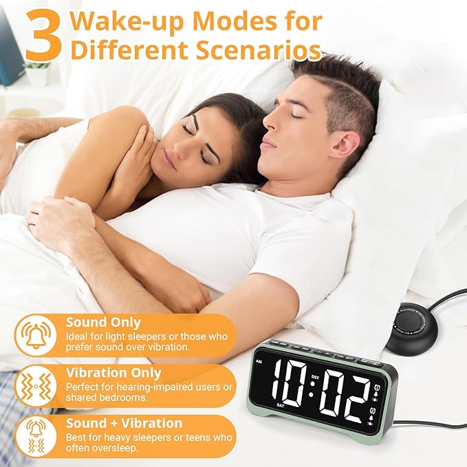 Loud Alarm Clock for Heavy Sleepers Adults/Kids, Dual Vibrating Alarm Clock Bed - Image 5