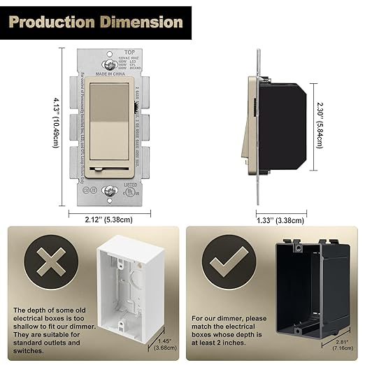 BESTTEN 5 Pack Matte Champagne Gold Dimmer Light Switch, Single Pole or 3-Way - Image 8