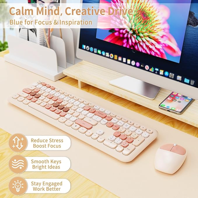 Nowlike Wireless Keyboard and Mouse Combo, Retro Typewriter Keyboard - Image 2