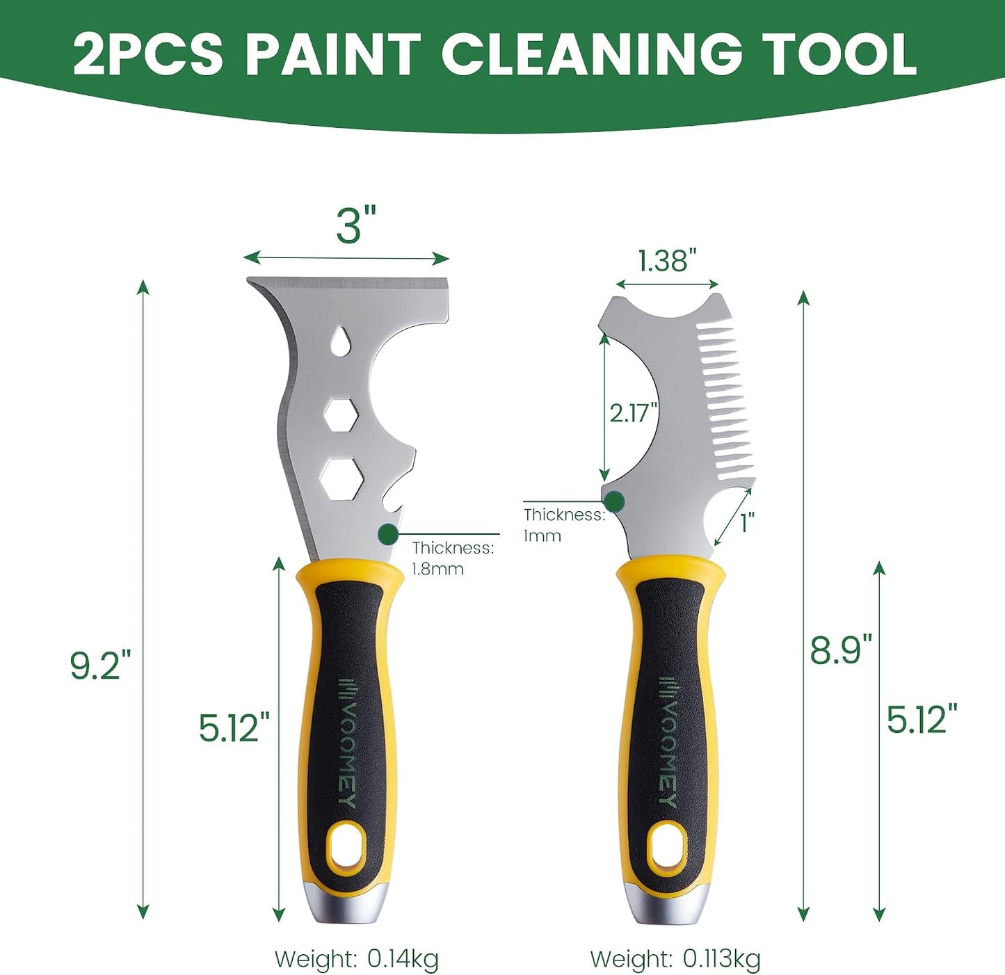 VOOMEY 5-in-1 Paint Brush Comb & 12-in-1 Painter Tool Scraper | Combines Brush Comb, Roller Cleaner and Scraper for Paint Removal, Tool Cleaning, Drywall Repair and Home Improvement