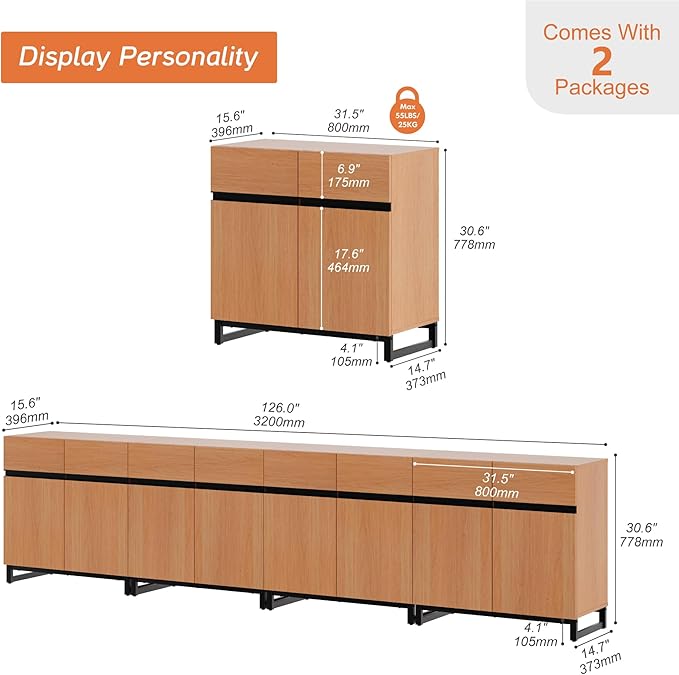 WAMPAT Modern TV Stand for TVs up to 120 inch, 4 in 1 Wood Entertainment Center - Image 2