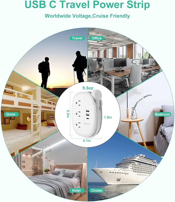 Alitayee USB C Travel Power Strip, Portable Power Strip - Image 6
