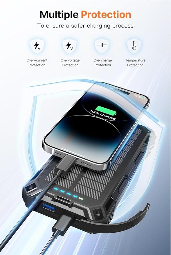 jskei Power Bank 49800mAh Solar Portable Charger Wireless Charging USB-C 15W - Image 8