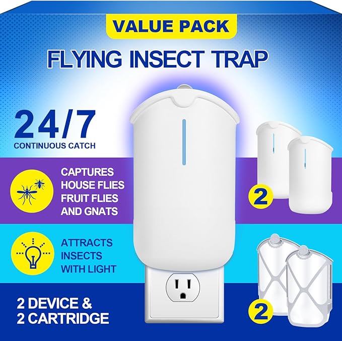 2 Flying Insect Traps & 2 Cartridges by Husaco