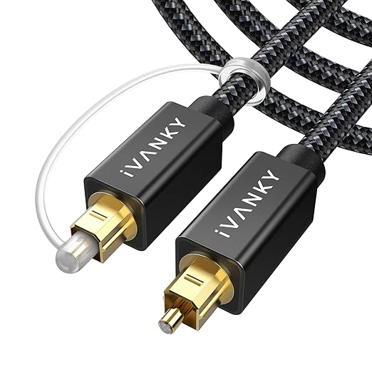 IVANKY Optical Audio Cable 10ft/3M, Nylon Braided, 24K Gold-Plated, Slim Metal by ivanky