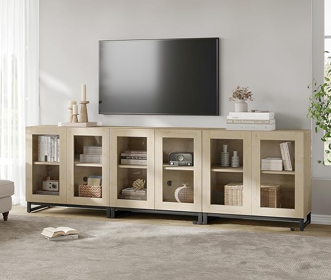 WAMPAT Modern TV Stand with Glass Doors by WAMPAT