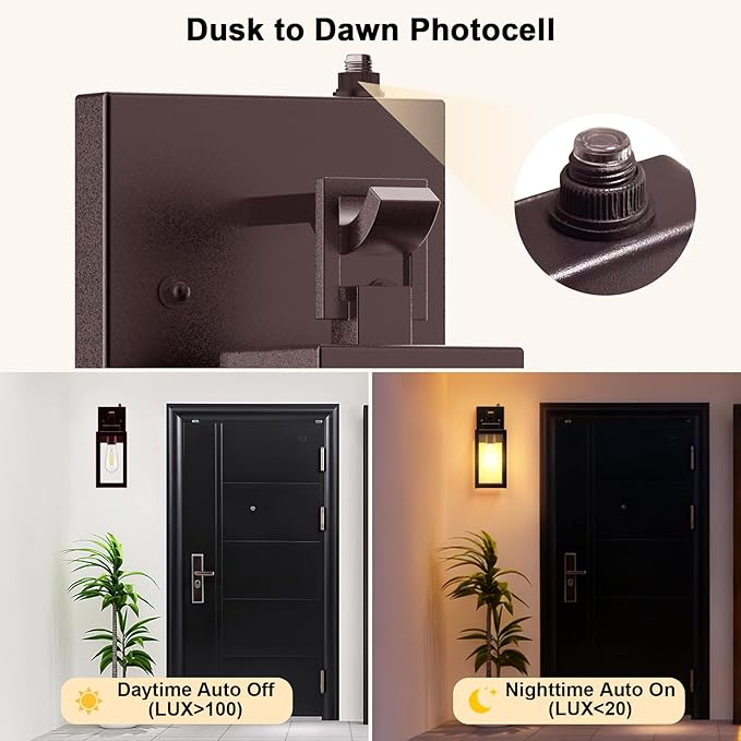 LTBLIGHT 2-Pack Dusk to Dawn Porch Light, Farmhouse Brown Outdoor Lights Wall - Image 2