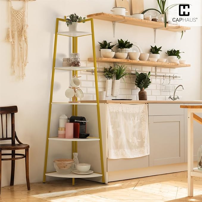 CAPHAUS Tall Corner Shelf Stand, 4-Tier Display Shelves, Ladder Corner Wood - Image 8