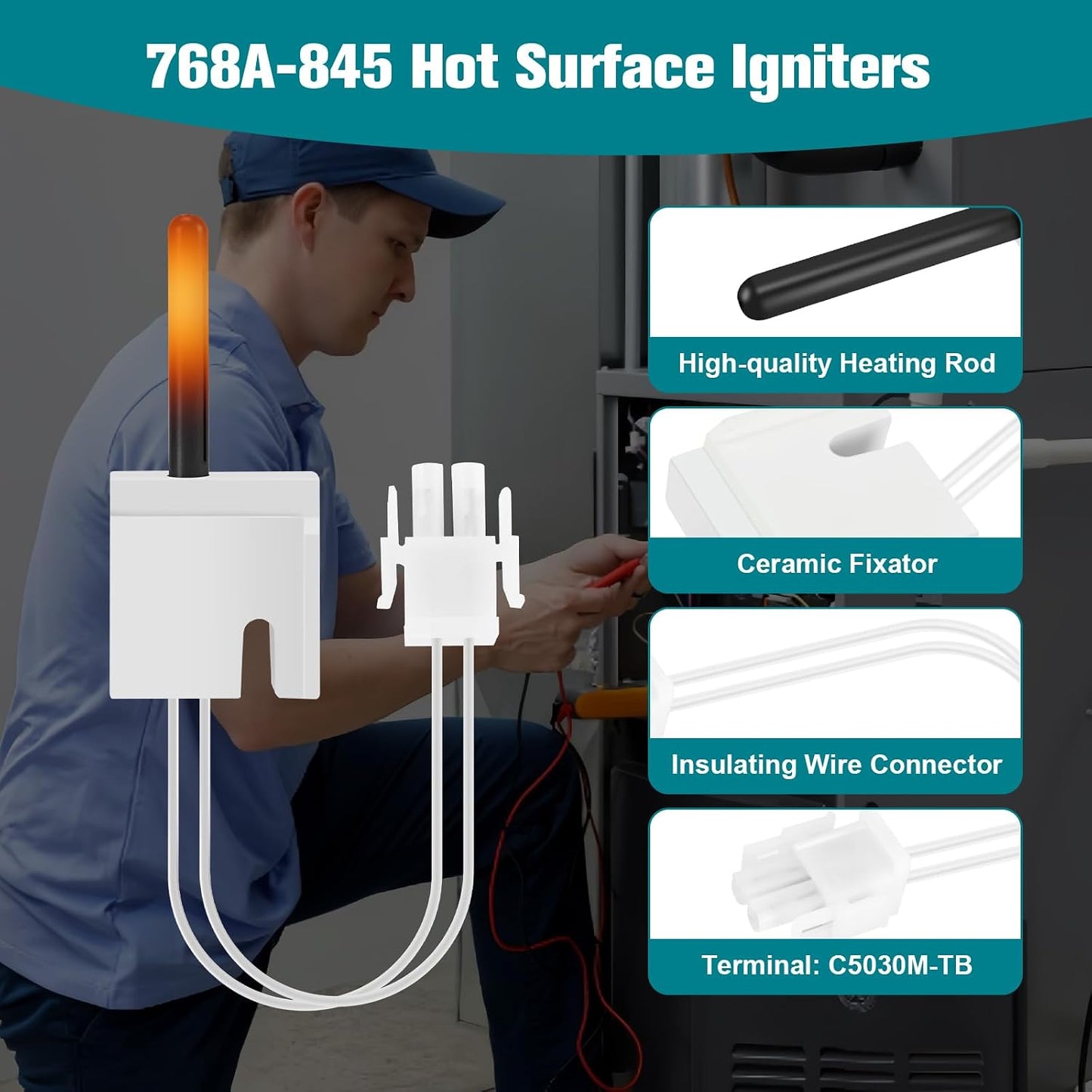 Upgraded 768A-845 Furnace Hot Surface Ignitor Replacement | Compatible with Emerson White-Rodgers Trane Silicon Nitride Ignitor, 768A-845 Replace 768A-5 IGN00104 X13130524010 B340970P01