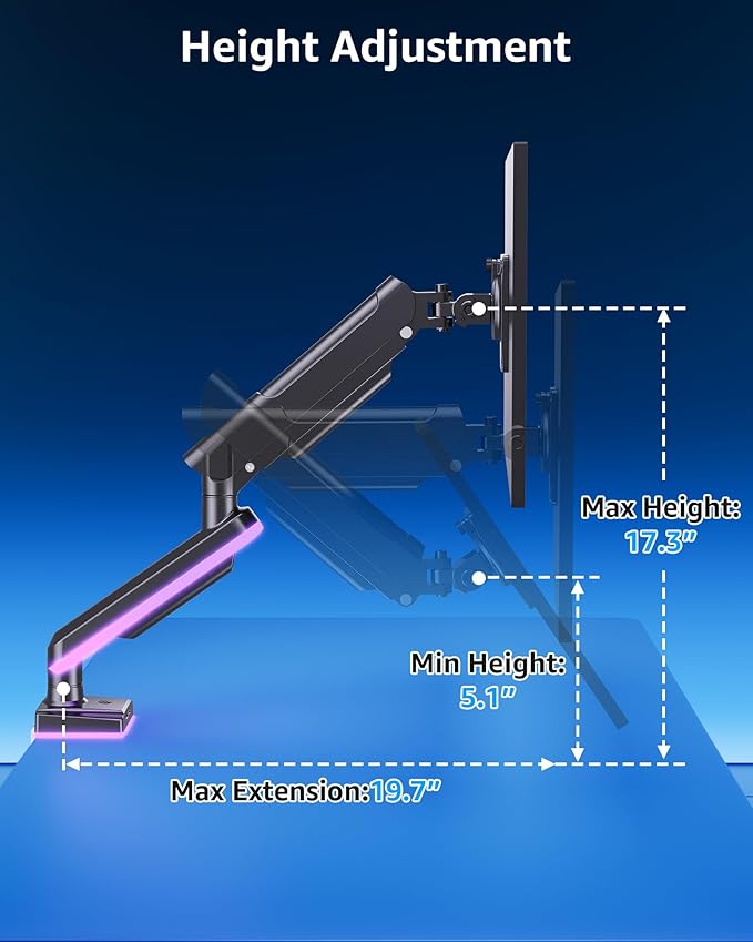 MOUNTUP RGB Single Monitor Arm Fits 32 27 24 22 inch, Holds 4.4-22lbs Screens - Image 7