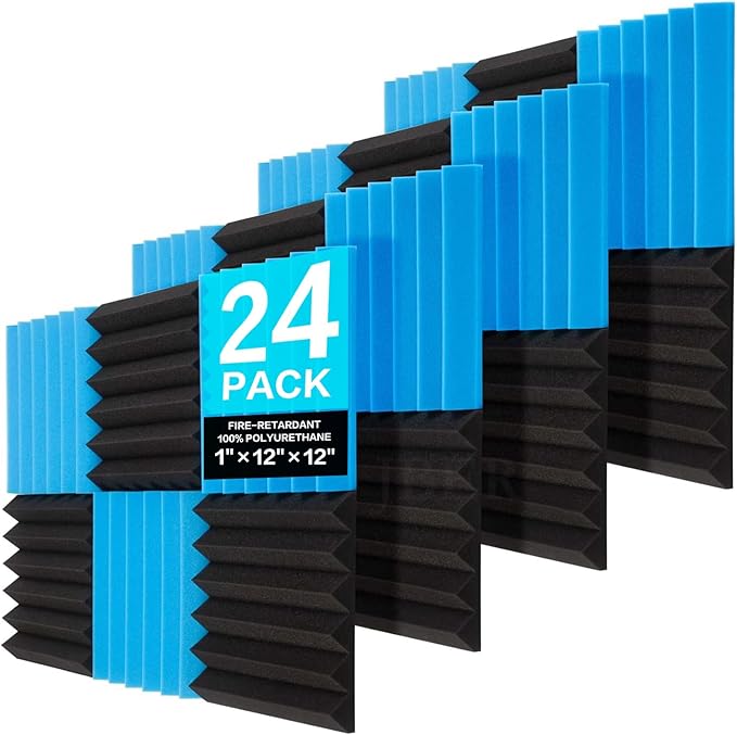 JBER 24 Pack Blue and Charcoal Acoustic Panels Studio Foam Wedges Fireproof by JBER