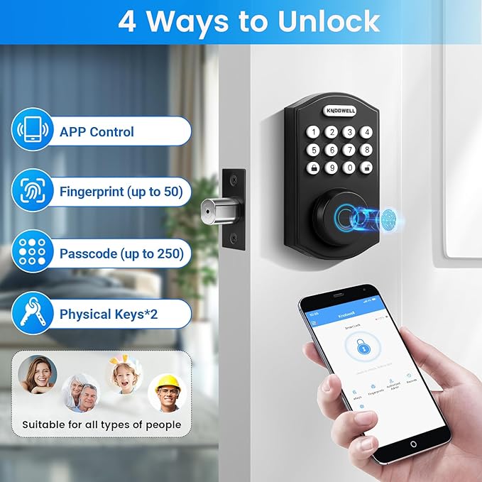 KNOBWELL Fingerprint Door Lock, Smart Keypad Deadbolt, Keyless Entry Lock - Image 2