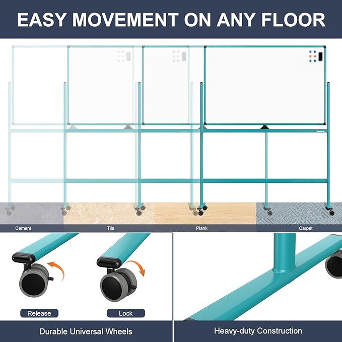 Mobile Whiteboard on Wheels, 48x32 Inches Rolling Whiteboard, Magnetic Dry - Image 4