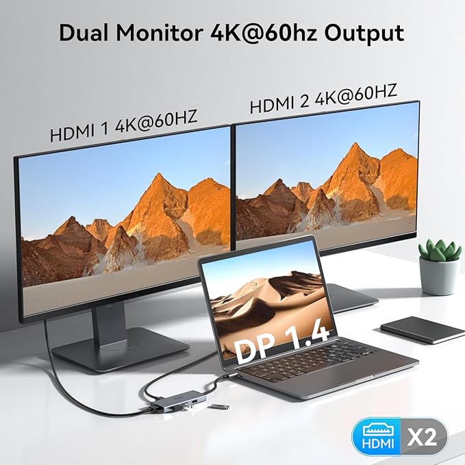 USB C Docking Station Dual HDMI Monitor 4K 60 Hz USB C to Dual HDMI Adapter - Image 3