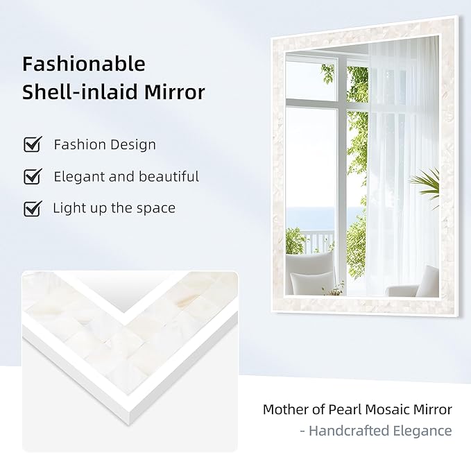 Tanmicoshomy White Shell Framed Rectangular Wall Mirrors - Image 4