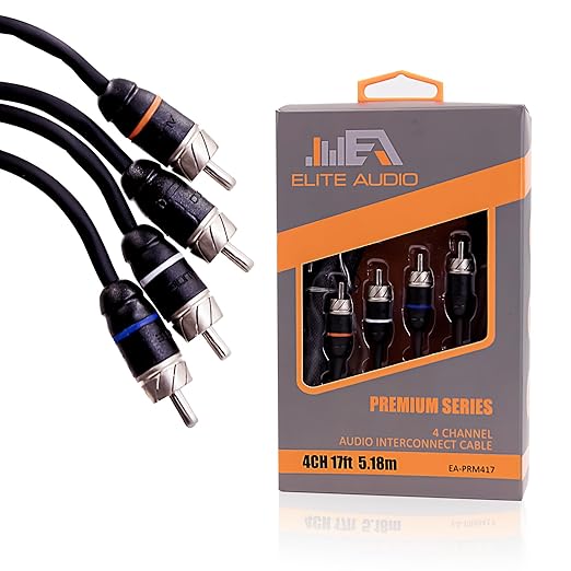 Elite Audio Premium Series 17ft. 4-Channel Car Audio RCA Cable – Double Shielded by EliteAudio